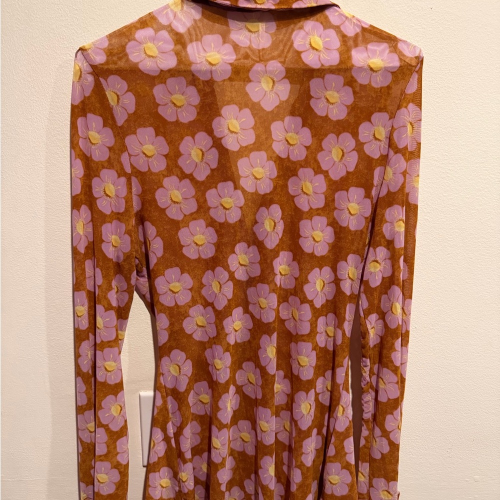 Free People Rust Brown Floral Ruched Button-Front Top - Picture 4 of 5